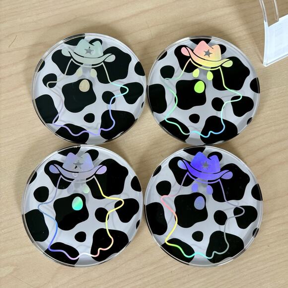 HEY BOO Cow Print Holographic GHOST COWBOY Iridescent Coasters Halloween TEXAS - Picture 4 of 16